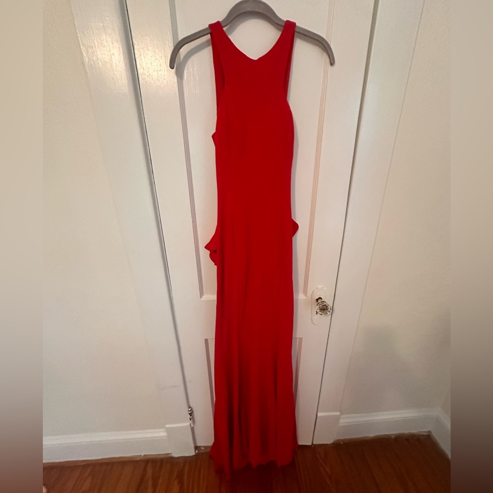 Red backless ball gown